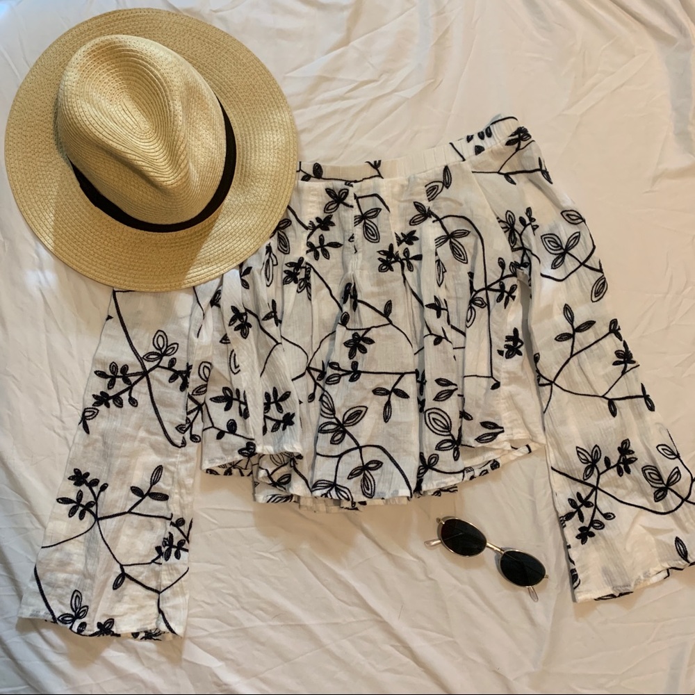 Long sleeve white embroidered blouse